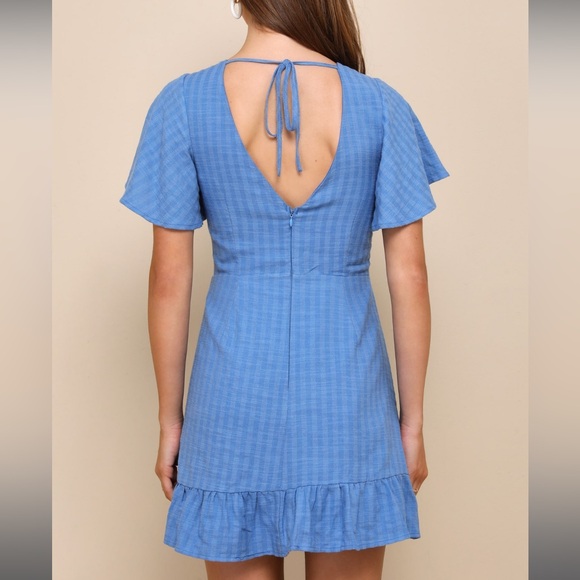 NWT Lulu’s Blue Cutout Tie-Front Ruffled Mini Dress - Picture 2 of 3